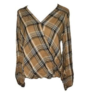 max studio wrap design women’s extra large plaid v-neck long sleeve light blouse